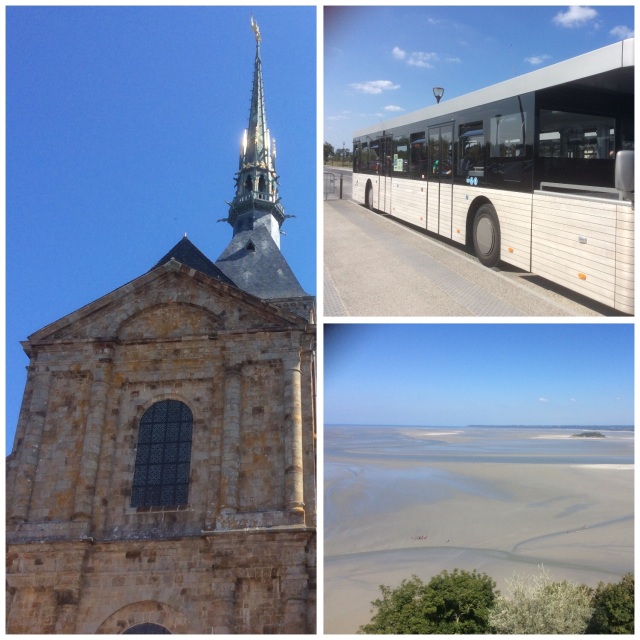 The odd shaped shuttle buses at Mont St Michel